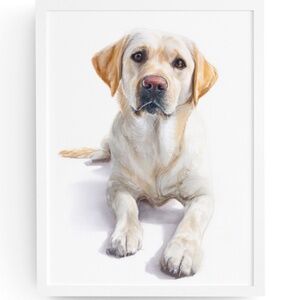 Watercolor White Labrador Retriever Dog Portrait Wall Art Print, Unframed